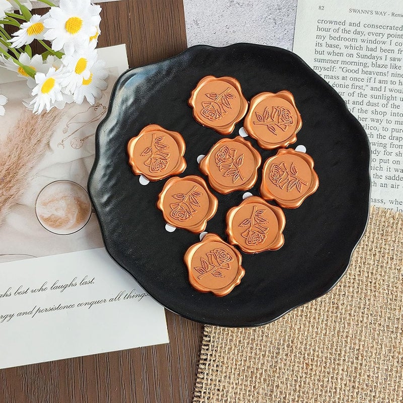 Pilloze 50 Pcs Orange Rose Style Wax Seal Stickers, Self Adhesive Wax Seal for Wedding Invitation, Easy Use Good Adhesion, Orange Rose Envelope Stickers Perfect for Invitation, Vellum Jackets, Menu - Image 3